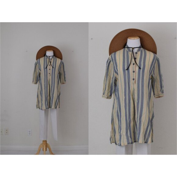 Hemp Tunic Striped‎ Crinkle Blouse - Picture 1 of 10